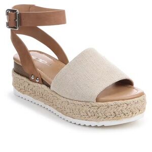 Soda Topic Platform Tan and Cream Beige Espadrille Wedges